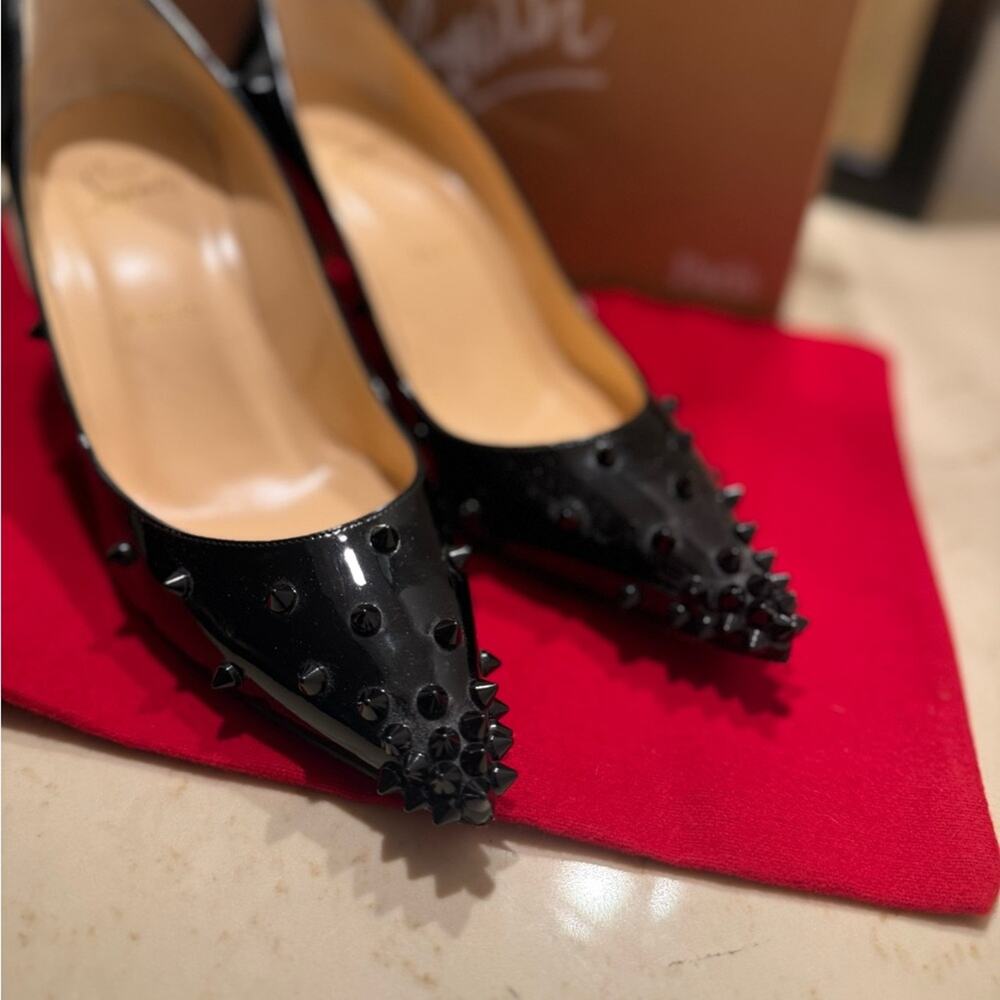 Christian Louboutin Black Patent Studded Pointed Toe Pumps - Picture 5 of 15